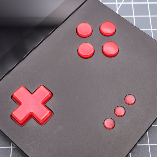 Lab Fifteen co custom resin Strawberry Candy button set inside black Analogue Pocket