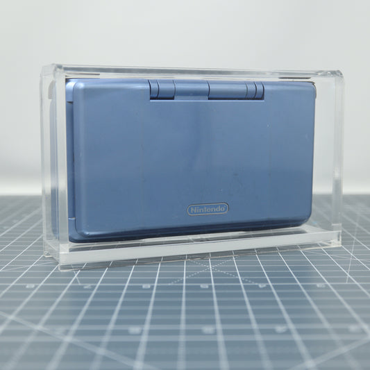 Blue nintendo DS original stored in custom acrylic display capsule