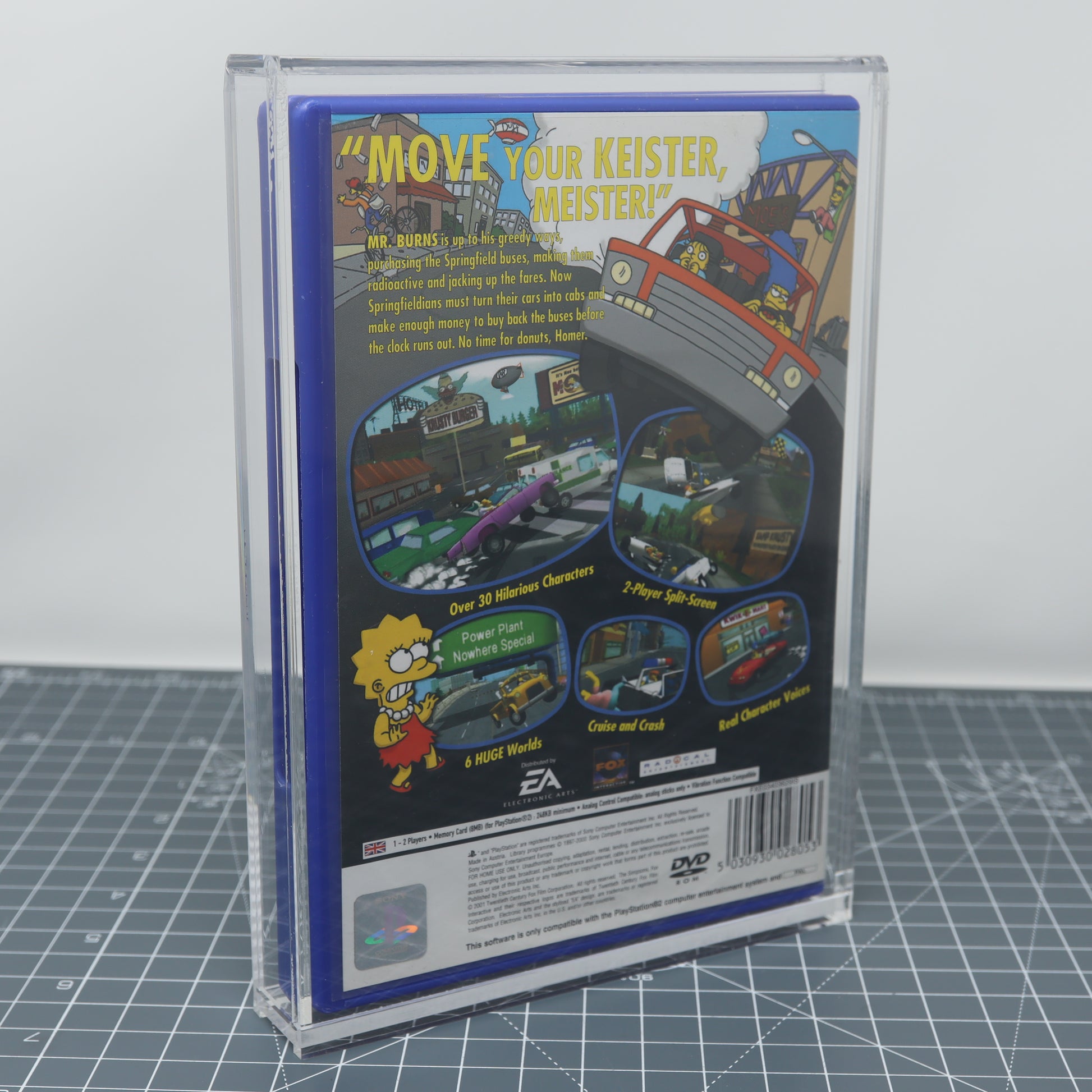 Lab Fifteen Co custom acrylic display capsule for Sony Playstation 2 game case simpsons road rage rear cover