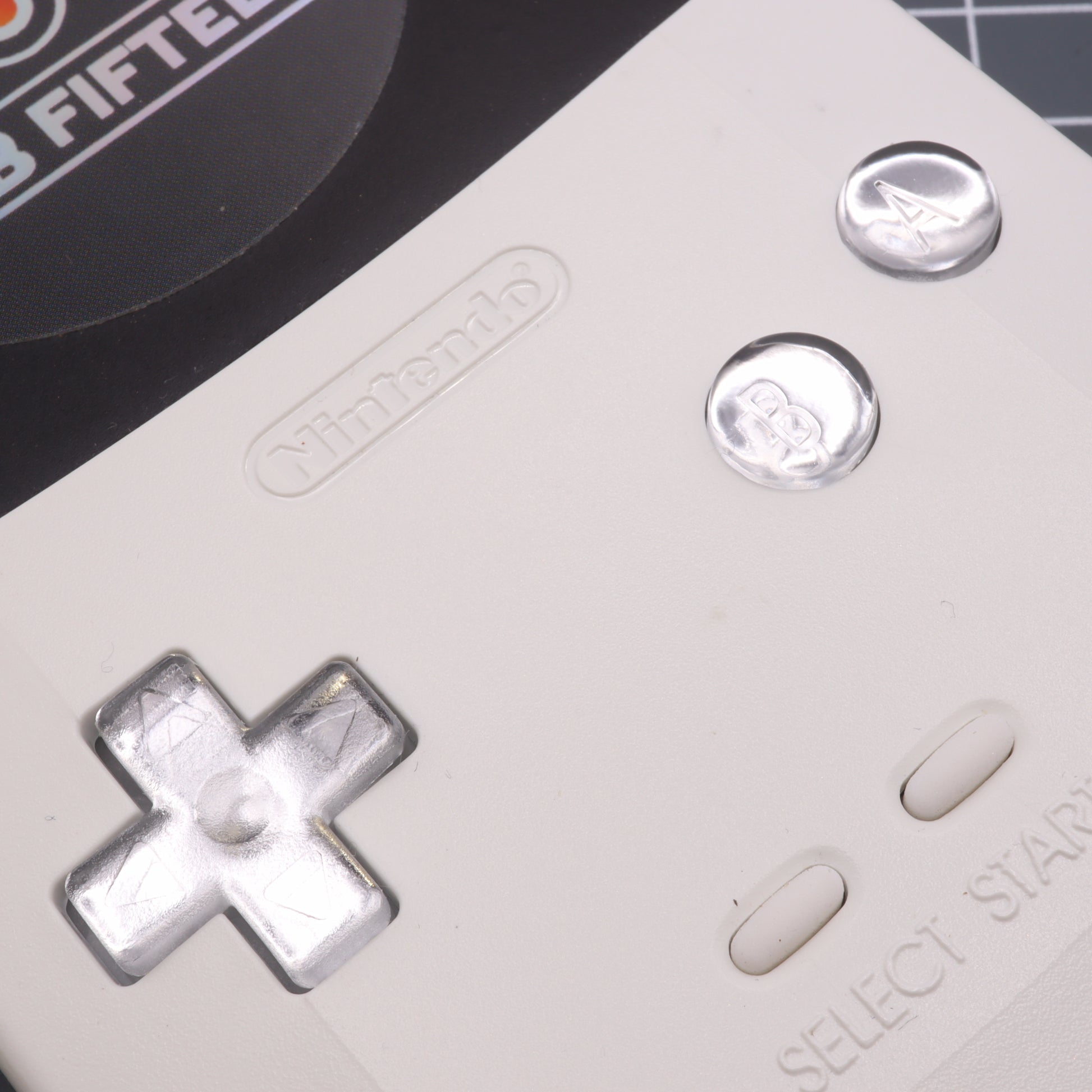 Game Boy Color buttons with lab fifteen co silver chrome custom buttons inside white shell including dpad