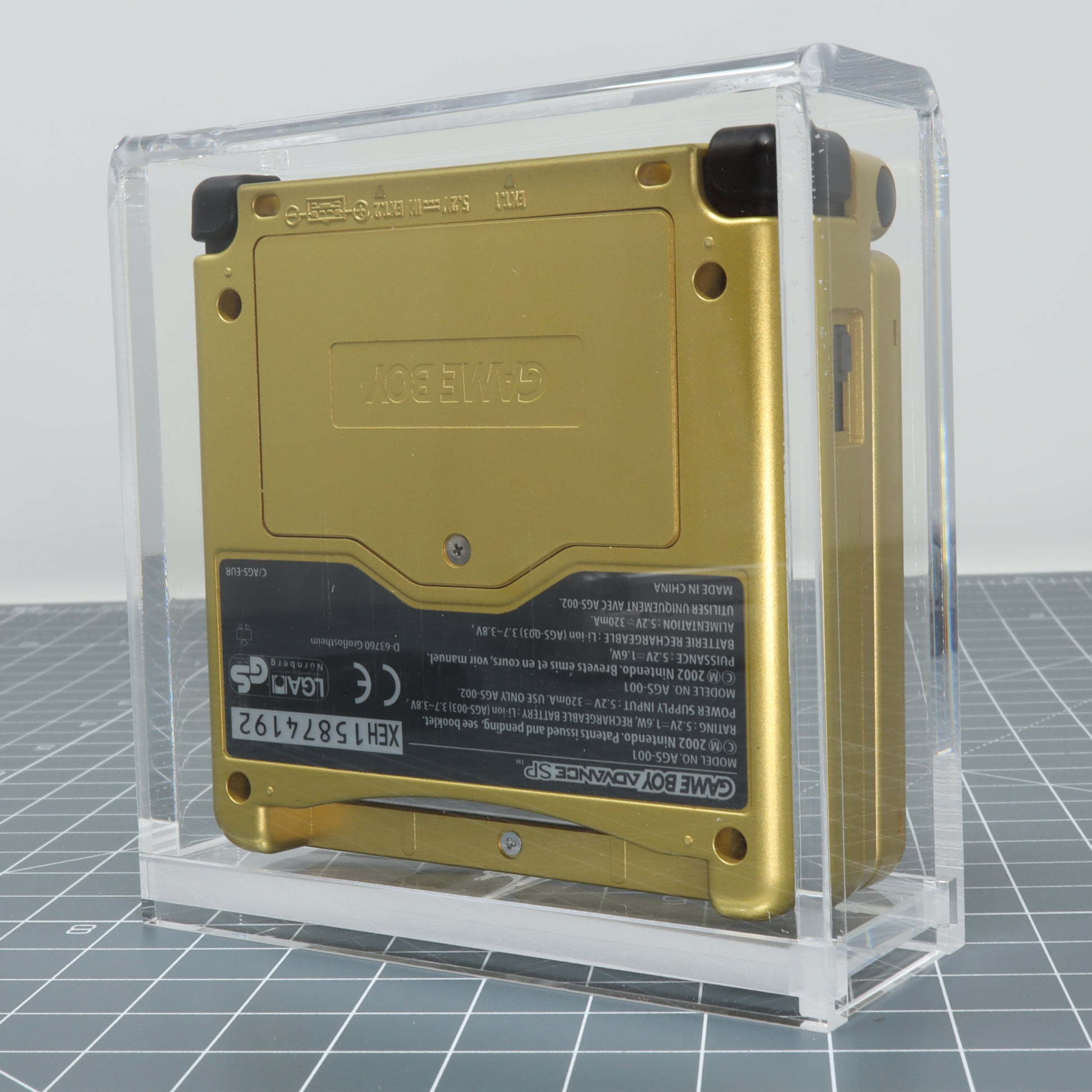 Game boy Advance SP gold zelda edition store inside custom acrylic display capsule rear face